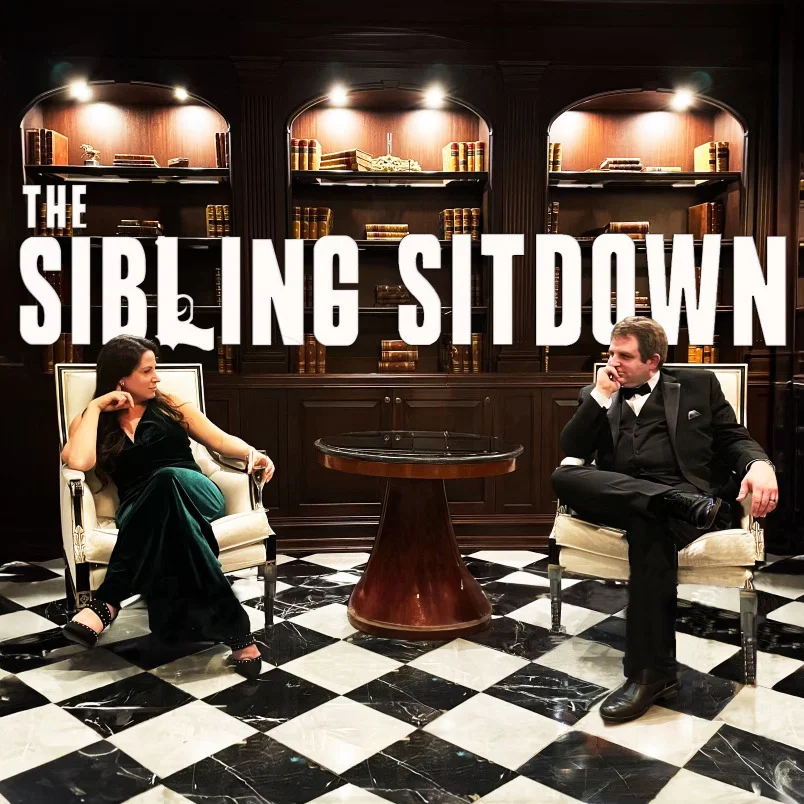 A podcast logo that says The Sibling Sitdown